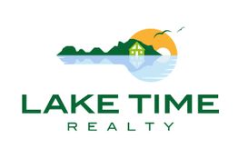 Lake Time Realty logo: mountain, house, and sun reflected in water, with birds in the sky above.