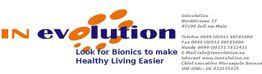 IN evolution Logo und Kontaktdaten, Text: "Look for Bionics to make Healthy Living Easier".