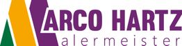 Logo mit stilisierten Buchstaben in Grün, Gelb, Lila, daneben Text: "Marco Hartz Malermeister".