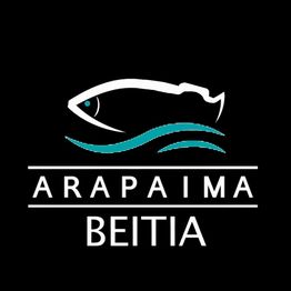 Logo con dibujo de pez y texto: "ARAPAIMA BEITIA" sobre fondo negro.
