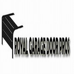 Logo with a stylized garage door and the text "Royal Garage Door Pros" in bold black font.