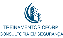 Logotipo com edifícios estilizados e texto "TREINAMENTOS CFORP CONSULTORIA EM SEGURANÇA".