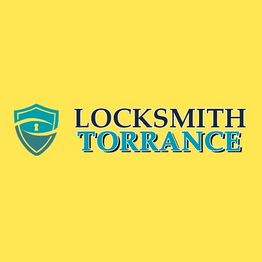Logo with a shield design and text: "Locksmith Torrance" on a yellow background.