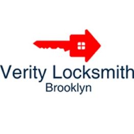 Red key logo with words "Verity Locksmith Brooklyn" on a white background.