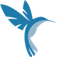 Stijlvolle, blauwe kolibrie-silhouette met open vleugels en gebogen snavel.