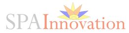 Logo mit dem Schriftzug "SPA Innovation" in Grau und Orange, darüber ein stilisiertes Blumenmotiv.