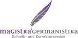 Logo von „magistra germanistika“, mit Schreibfeder und Text „Schreib- und Korrekturservice“.