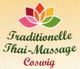 Blumenlogo mit Schriftzug: "Traditionelle Thai-Massage Coswig".