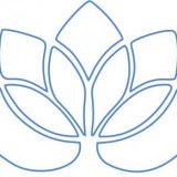 Blaues Linienmuster in der Form einer stilisierten Lotusblume.