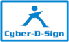 Logo mit blauem stilisiertem Männchen und Text "Cyber-D-Sign" in Blau.