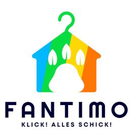 Logo: Buntes Haus mit Haken, darunter "FANTIMO" und Slogan "Klick! Alles schick!" in Schwarz.