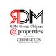 RDM Group Chicago logo with @properties and Christie's International Real Estate branding.