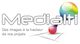 Logo avec texte: "Medialti. Des images à la hauteur de vos projets", sphères colorées.