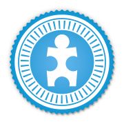 Blaues Emblem mit einem weißen Puzzleteil in der Mitte, umgeben von konzentrischen Kreisen.