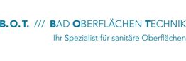 Logo der Firma B.O.T., Bad Oberflächen Technik, mit Slogan: "Ihr Spezialist für sanitäre Oberflächen".