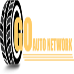 Logo with a tire and text "GO Auto Network" in yellow.