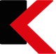 Rotes "K"-Symbol auf schwarzem Rechteck.