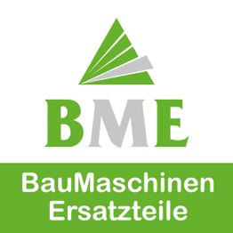 Logo mit grünem Dreieck, Buchstaben "BME" und dem Text "BauMaschinen Ersatzteile".