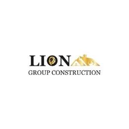 Logo of Lion Group Construction with a gold roof and lion head.