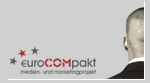 Logo von euroCOMpakt mit einem Mann von hinten im Anzug und Text "medien- und marketingprojekt".