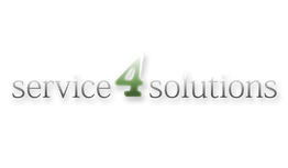 Logo mit dem Text "service 4 solutions", wobei die "4" in grün dargestellt ist.