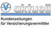 Logo mit "aktuell" und Text "Kundenzeitungen für Versicherungsvermittler" in Blau und Grau.