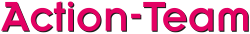 Logo mit der Aufschrift "Action-Team" in rosa Schrift auf transparentem Hintergrund.