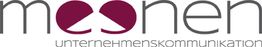 Logo mit Schriftzug "moonen unternehmenskommunikation" in Grau und Dunkelrot.