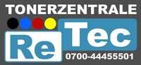 "Logo der Tonerzentrale ReTec mit Telefonnummer 0700-44455501 auf grauem Hintergrund."