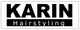 Tekstlogo van "KARIN Hairstyling" in zwarte letters op een witte achtergrond.