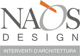 Logo di "NAOS Design" con sottotitolo "Interventi d'architettura" su sfondo grigio.