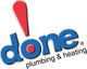 Logo reading "done plumbing & heating" with a red exclamation mark above "done".