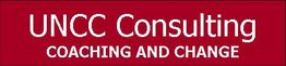 Rotes Logo mit weißem Text: "UNCC Consulting, Coaching and Change".