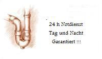Gezeichnetes Rohr mit Text: "24 h Notdienst Tag und Nacht Garantiert!!!"
