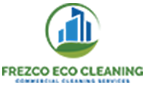 Eco cleaning logo with buildings and green circle.