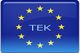 Blaues Rechteck mit EU-Sternen, in der Mitte steht "TEK".