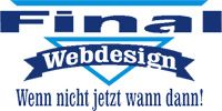 Textgrafik: "Final Webdesign" mit Slogan "Wenn nicht jetzt wann dann?" in Blau und Weiß.