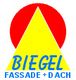 Logo mit gelbem Dreieck, roter Sonne und blauem Text "Biegel, Fassade + Dach".