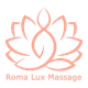 Logo di un fiore stilizzato con la scritta "Roma Lux Massage" sotto.
