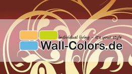 Bild mit dem Text "Wall-Colors.de". Florales, dekoratives Muster im Hintergrund.