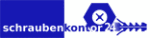 Blaues Logo mit Text "schraubenkontor24", Schraube und Sechskantmutter-Symbol.