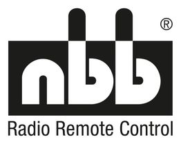 Logo von nbb mit stilisierten Buchstaben und Text "Radio Remote Control" in Schwarzweiß.