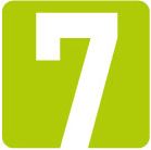 Weiße Zahl 7 auf einem grünen Quadrat.