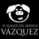 Logo con un cerdo y texto "El placer del Ibérico Vázquez" en blanco sobre fondo negro.