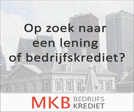 Advertentie voor MKB Bedrijfskrediet met de tekst: "Op zoek naar een lening of bedrijfskrediet?"