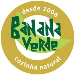 Logo do "Banana Verde", fundo dourado com texto: "desde 2006, cozinha natural".