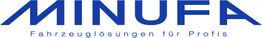 Logo von MINUFA mit dem Slogan "Fahrzeuglösungen für Profis" in blauer Schrift.
