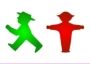Grüne und rote Ampelmännchen, das linke läuft, das rechte steht still.