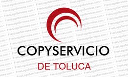 Logotipo con texto "COPYSERVICIO DE TOLUCA" y fondo con marcas de agua de FreeLogoServices.