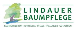 Eine Baumillustration links, daneben der Text "Lindauer Baumpflege", unten weitere Dienstleistungen.